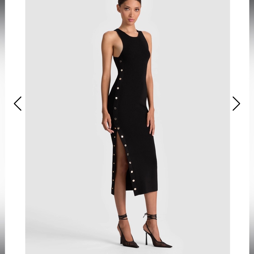 Alice + Olivia Black Midi Dress with Button Accents